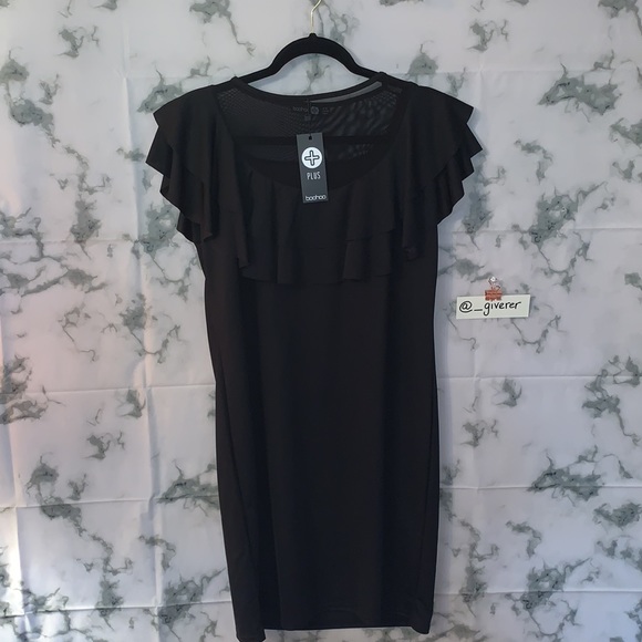 US 14 Boohoo PLUS ROSIE MESH RUFFLE BODYCON DRESS - Picture 5 of 15